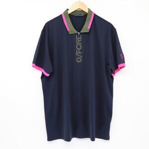 G/Fore Men's Logo Quarter Zip Golf Polo Navy/Pink Sz 2XL